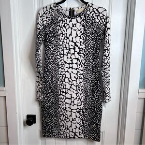 MICHAEL Michael Kors Black & White Animal Print Long Sleeve Dress. Size Small.
